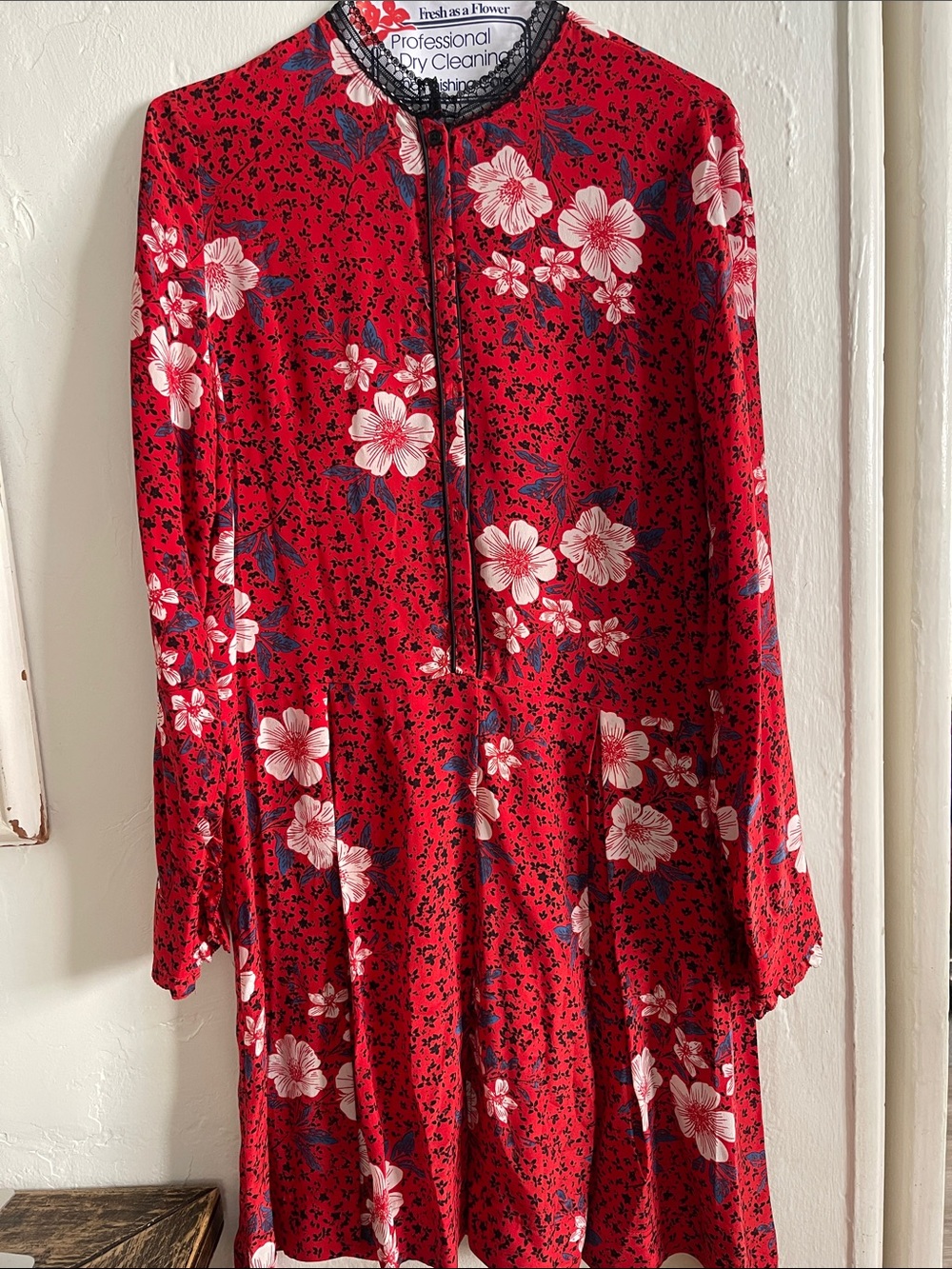 Zadig & Voltaire Red Floral Silk Blouse with Black Print